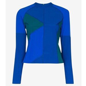 LNDR Womens Malibu Rashie Long Sleeve Activewear Top Size S Blue/Green Patchwork